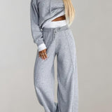 Cropped Hoodie and Wide-Leg Pants Set with Drawstring
