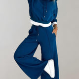 Cropped Hoodie and Wide-Leg Pants Set with Drawstring