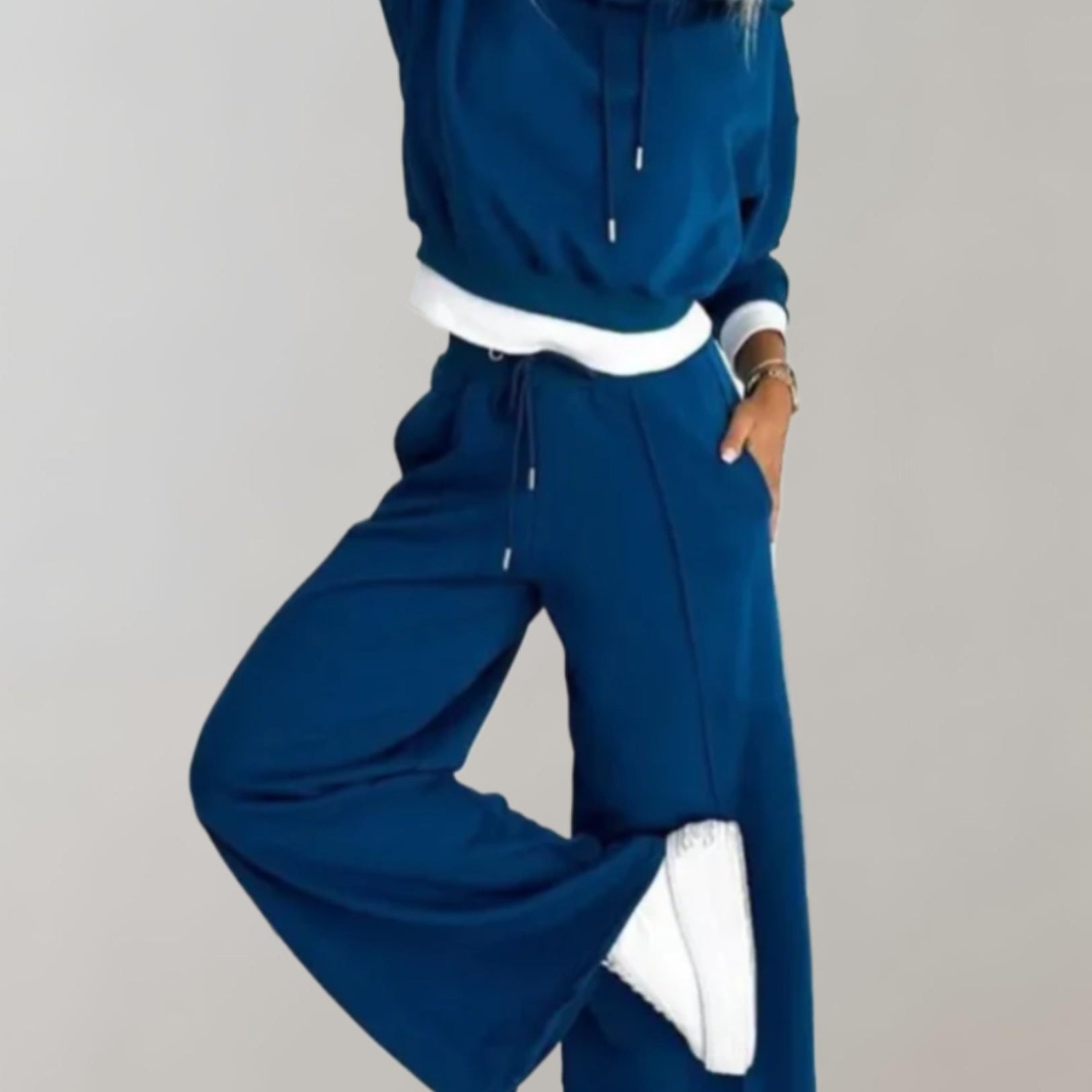 Cropped Hoodie and Wide-Leg Pants Set with Drawstring