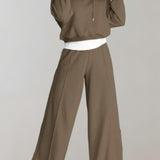 Cropped Hoodie and Wide-Leg Pants Set with Drawstring