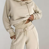 Cropped Hoodie and Wide-Leg Pants Set with Drawstring