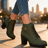Lace-Up Ankle Boots with Block Heel and Buckle Strap