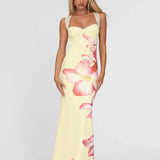 Floral Print Maxi Dress with Sweetheart Neckline and Lace Strap