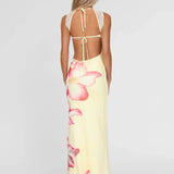 Floral Print Maxi Dress with Sweetheart Neckline and Lace Strap