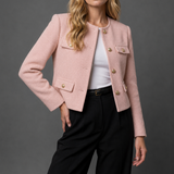 Women's Blazer Jacket with Round Neck and Textured Finish for Office Wear