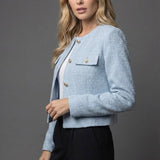 Women's Blazer Jacket with Round Neck and Textured Finish for Office Wear