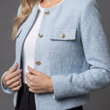 Women's Blazer Jacket with Round Neck and Textured Finish for Office Wear