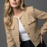 Women's Blazer Jacket with Round Neck and Textured Finish for Office Wear