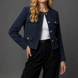 Women's Blazer Jacket with Round Neck and Textured Finish for Office Wear