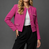 Women's Blazer Jacket with Round Neck and Textured Finish for Office Wear