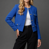 Women's Blazer Jacket with Round Neck and Textured Finish for Office Wear