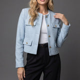 Women's Blazer Jacket with Round Neck and Textured Finish for Office Wear