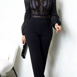 Crochet Lace Jumpsuit with Mock Neck and Wide Leg