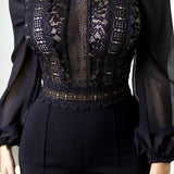 Crochet Lace Jumpsuit with Mock Neck and Wide Leg