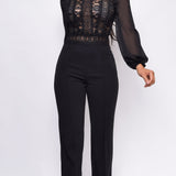 Crochet Lace Jumpsuit with Mock Neck and Wide Leg