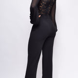 Crochet Lace Jumpsuit with Mock Neck and Wide Leg