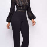 Crochet Lace Jumpsuit with Mock Neck and Wide Leg