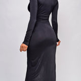 Ruched Wrap Maxi Dress with V-Neck and Front Slit