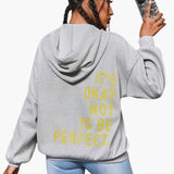 Women's Oversized Graphic Hoodie with Back Slogan Print for Casual Everyday Wear