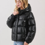 Women's Puffer Jacket with Hood and Zip Front for Winter