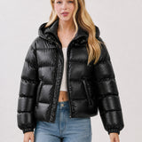 Women's Puffer Jacket with Hood and Zip Front for Winter