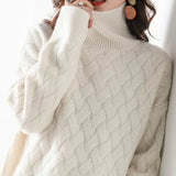 Textured Turtleneck Sweater with Woven Knit