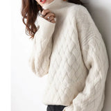 Textured Turtleneck Sweater with Woven Knit
