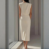 Tailored Midi Dress with Button Detail and Side Slit