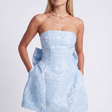Strapless Jacquard Mini Dress with Bow Back