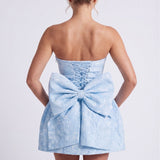 Strapless Jacquard Mini Dress with Bow Back