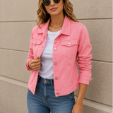 Cropped Button Front Denim Jacket with Flap Pockets