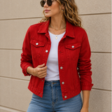 Cropped Button Front Denim Jacket with Flap Pockets