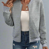 Textured Geometric Bomber Jacket with Zip Front