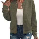 Textured Geometric Bomber Jacket with Zip Front