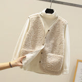 Teddy Fleece V-Neck Vest with Button Front