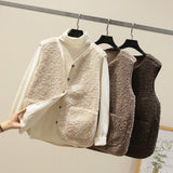 Teddy Fleece V-Neck Vest with Button Front
