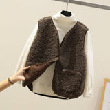 Teddy Fleece V-Neck Vest with Button Front