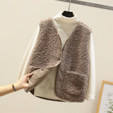 Teddy Fleece V-Neck Vest with Button Front