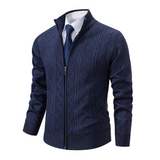 Men's Zip Front Knit Cardigan with Stand Collar