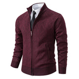 Men's Zip Front Knit Cardigan with Stand Collar