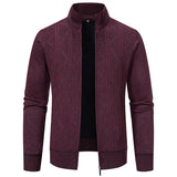 Men's Zip Front Knit Cardigan with Stand Collar