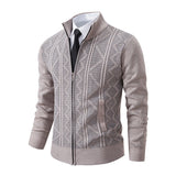 Men's Zip Front Knit Cardigan with Stand Collar