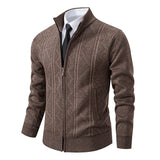 Men's Zip Front Knit Cardigan with Stand Collar