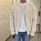 Textured Knit Zip-Up Cardigan with Front Pockets