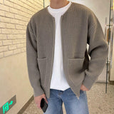 Textured Knit Zip-Up Cardigan with Front Pockets