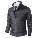Quilted Jacket with Knit Sleeves and Stand Collar