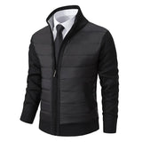 Quilted Jacket with Knit Sleeves and Stand Collar