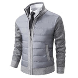 Quilted Jacket with Knit Sleeves and Stand Collar