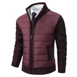 Quilted Jacket with Knit Sleeves and Stand Collar