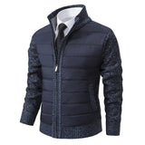Quilted Jacket with Knit Sleeves and Stand Collar